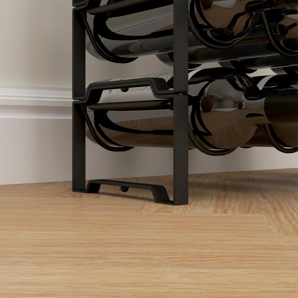 Portabottiglie a 4 Livelli a Onda 42.5x16,5x41 cm Impilabili per 16 Bottiglie in Metallo Nero