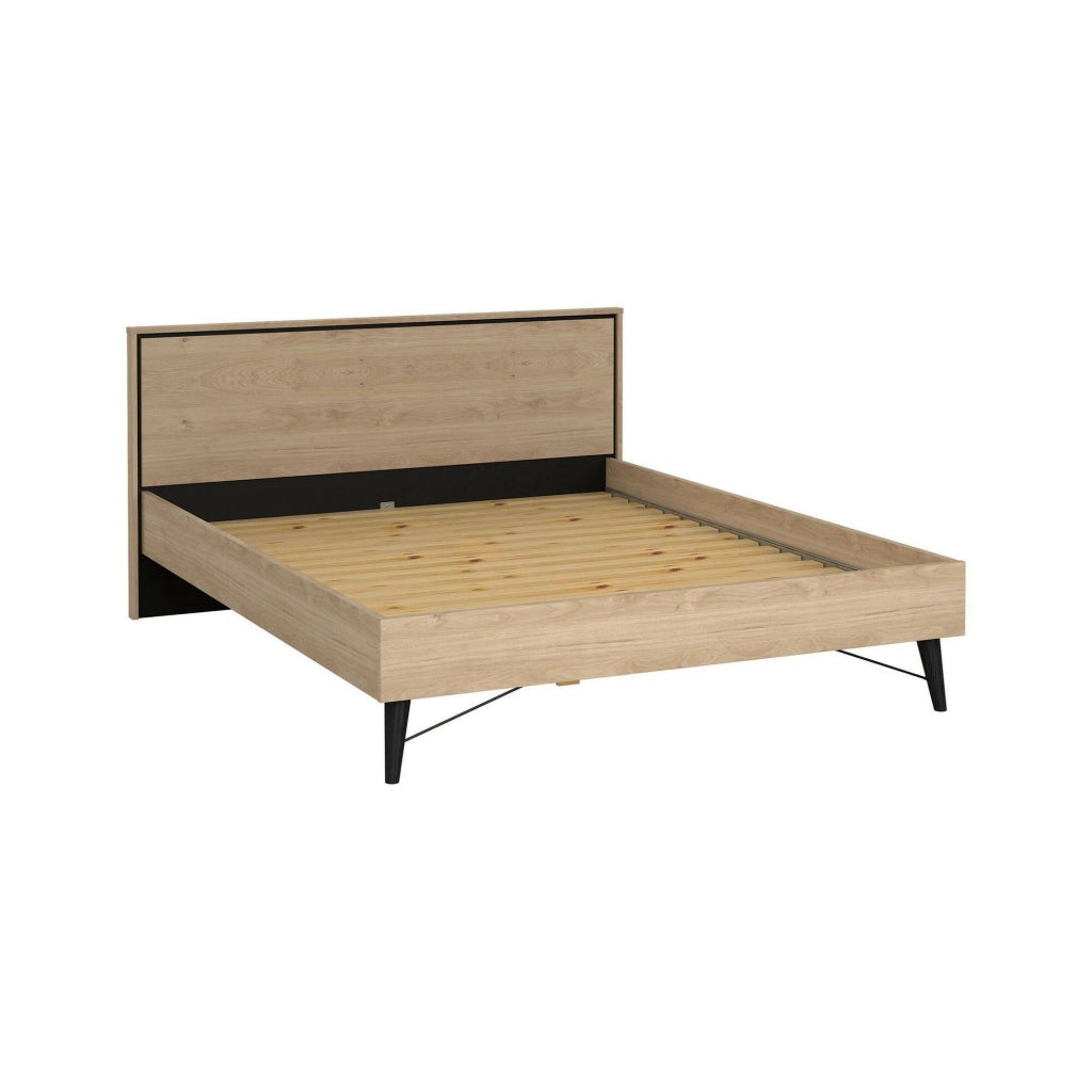 Letto matrimoniale Kintamo, Sommier per camera da letto, Giroletto per stanza, Struttura porta materasso, 207x173 h91 cm, Rovere