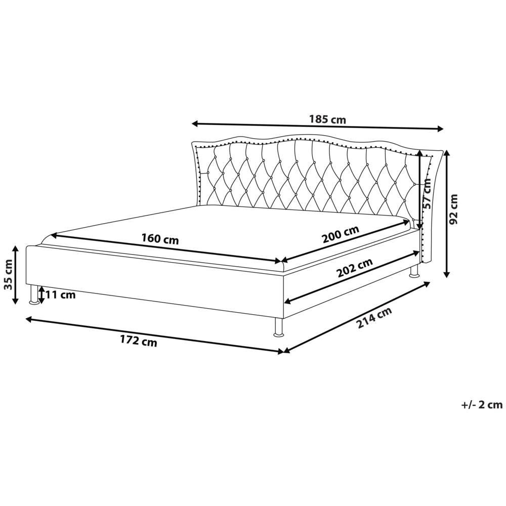 Letto 160 x 200 cm Bianco Ecopelle Cornice Imbottita Bottoni In Cristallo Bottoni Poggiatesta