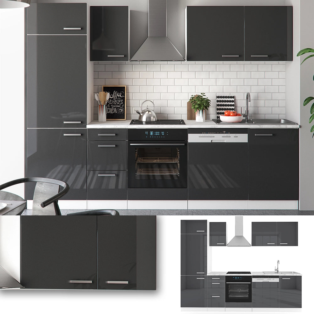 Vicco Cucina componibile Antracite lucido/bianco 270 cm senza piano di lavoro con striscia LED