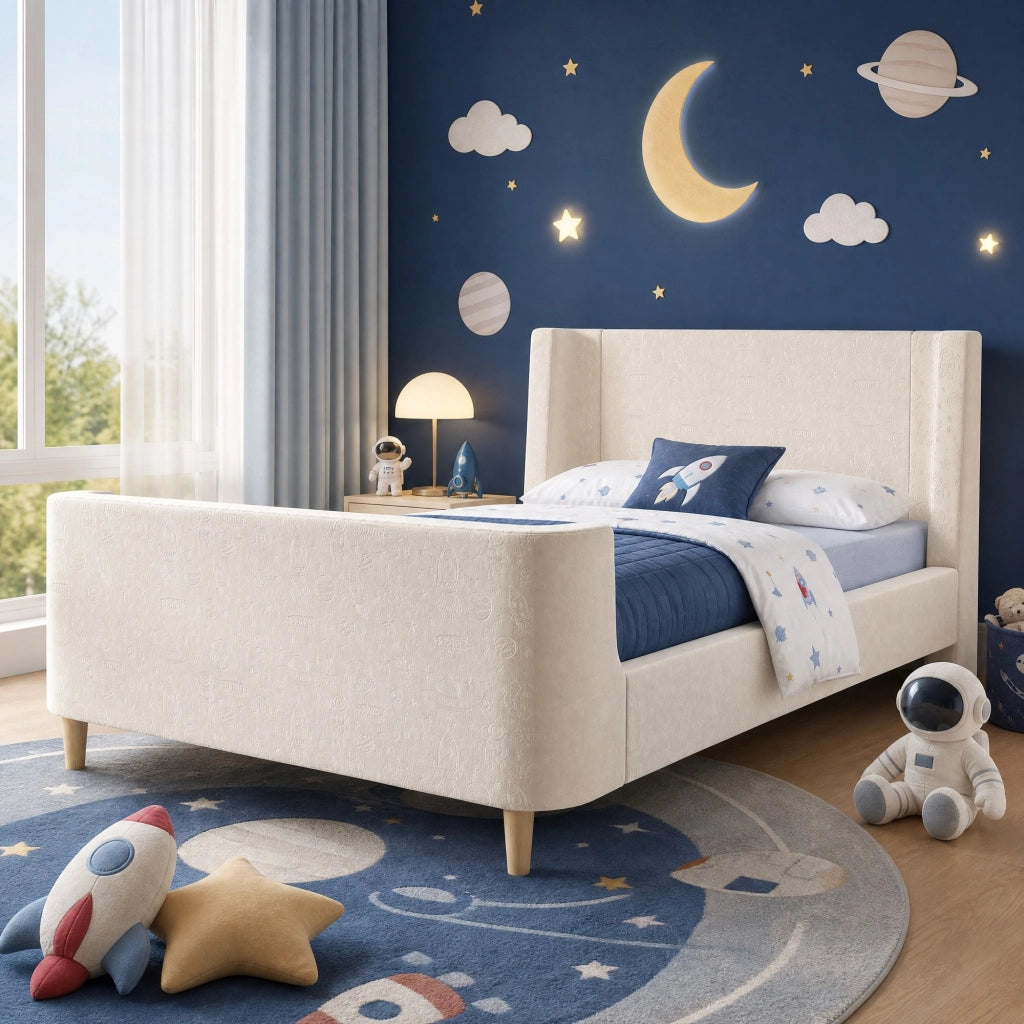 LETTO A SLITTA 90x200 cm Beige in velluto per cameretta bambini