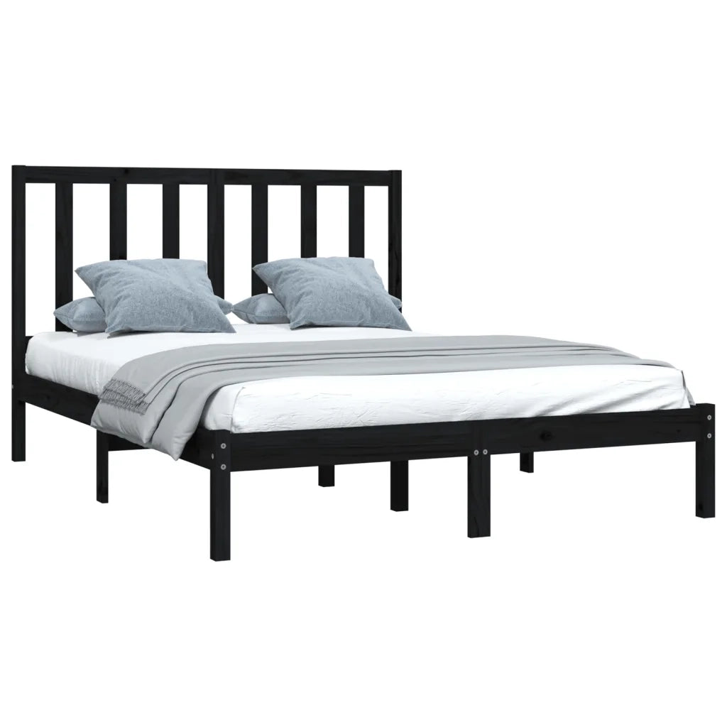 Giroletto-Struttura Letto Nero in Legno Massello di Pino 140x190 cm 158009