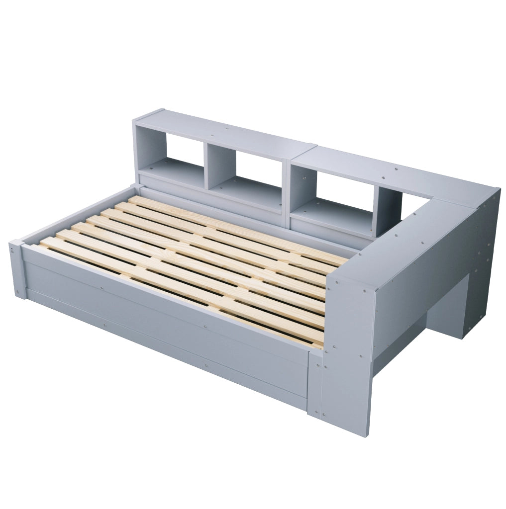 Letto multifunzione 90x200 cm con presa; contenitori e LED grigio