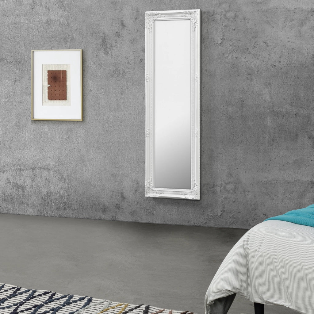 Specchio da Parete Livorno Stile Barocco Montaggio Verticale o Orizzontale 132x42 cm Bianco [en.casa]