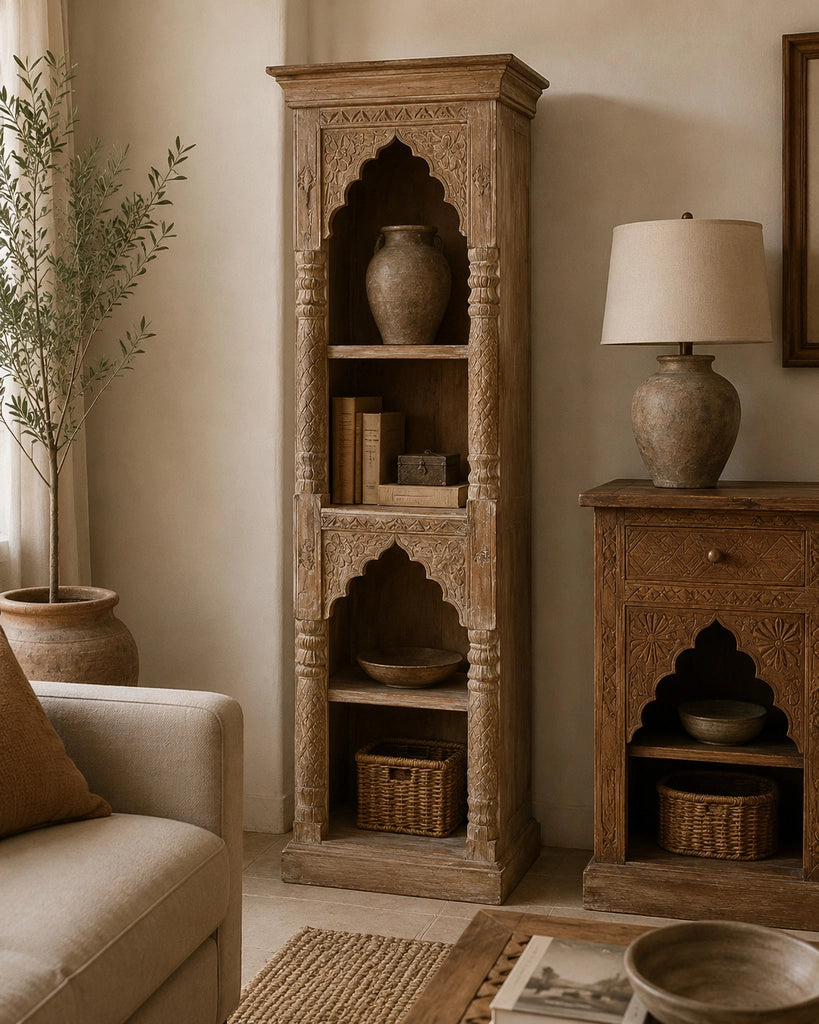 Libreria in legno con finitura artigianale marrone, 57x38x180h cm