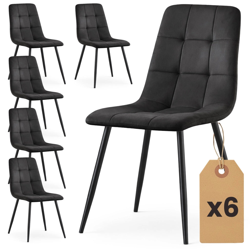 Set di 6 Sedie in velluto trapuntate NERO Nero gambe nere