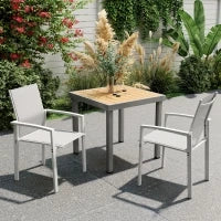 Set 2 Sedie da Giardino Impilabili con Seduta Traspirante, in Acciaio e Textilene, 56x58x89 cm, Grigio Chiaro