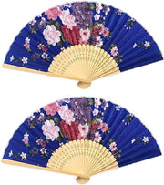 Set di ventilatori pieghevoli per signore e ragazze - decorazione estiva - tema giapponese - design di bambù antico - fiore blu - unico formato