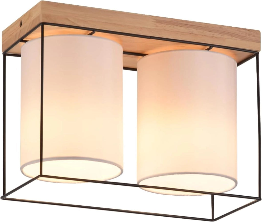 ZMH Lampada da soffitto vintage 2 fiamma E14 paralume tessuto industriale per soggiorno