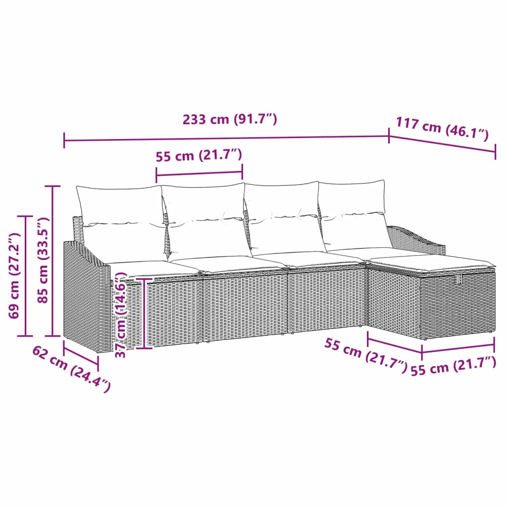 Set di divani con cuscino con archiviazione Nero polyrattan