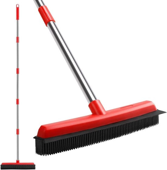Aspirapolvere con setole in gomma e saponetta (154cm) - Spazzola per pavimenti con setole in gomma e saponetta (34cm) per la rimozione dei peli di gatto e cane dai tappeti - Adatto per interni ed esterni