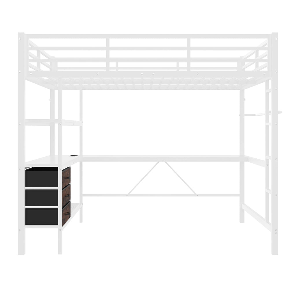 Letto mezzanino 140x200cm - Xylo - bianco, luce RGB, USB, scaffali, senza rete