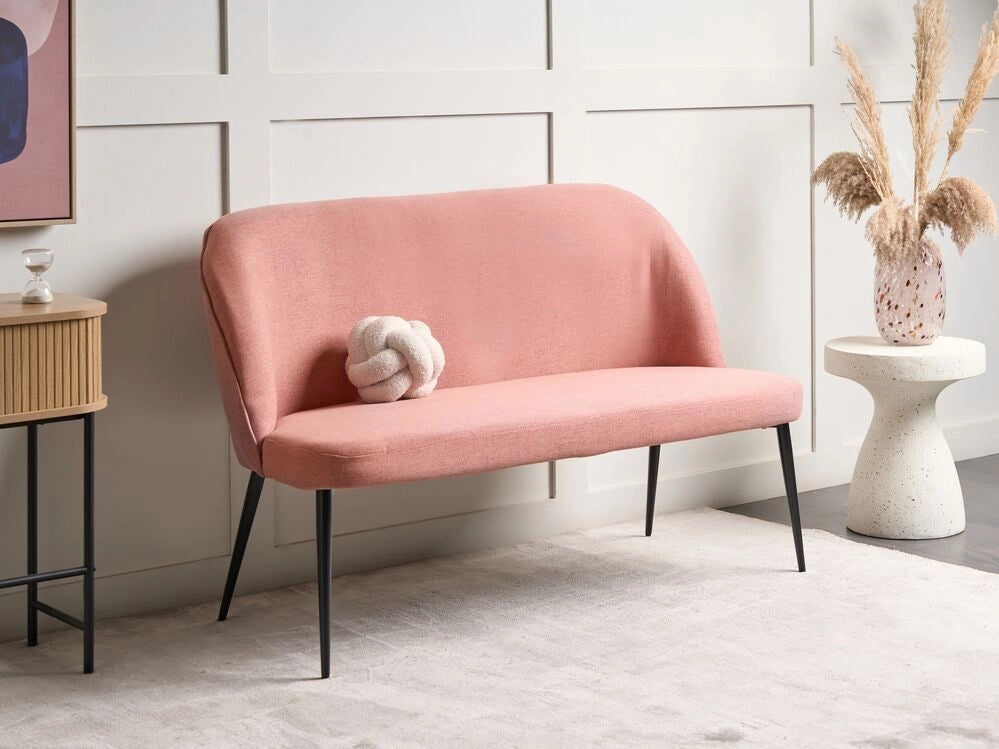 Divano da cucina Rivestimento in tessuto rosa Struttura in metallo a 2 posti Gambe nere Panca