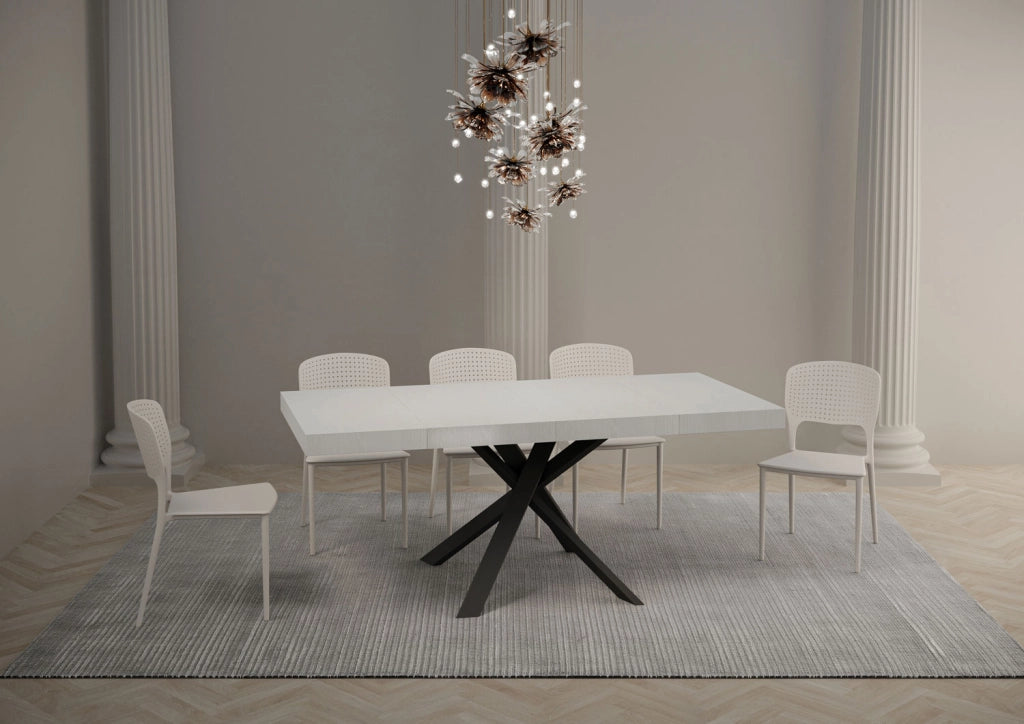 Tavolo allungabile 90x90/194 cm Clerko Premium Bianco Frassino gambe Antracite