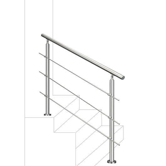 Ringhiera Balaustra Corrimano in acciaio inox 304 spazzolato 180x106cm per interni ed esterni 3 barre trasversali