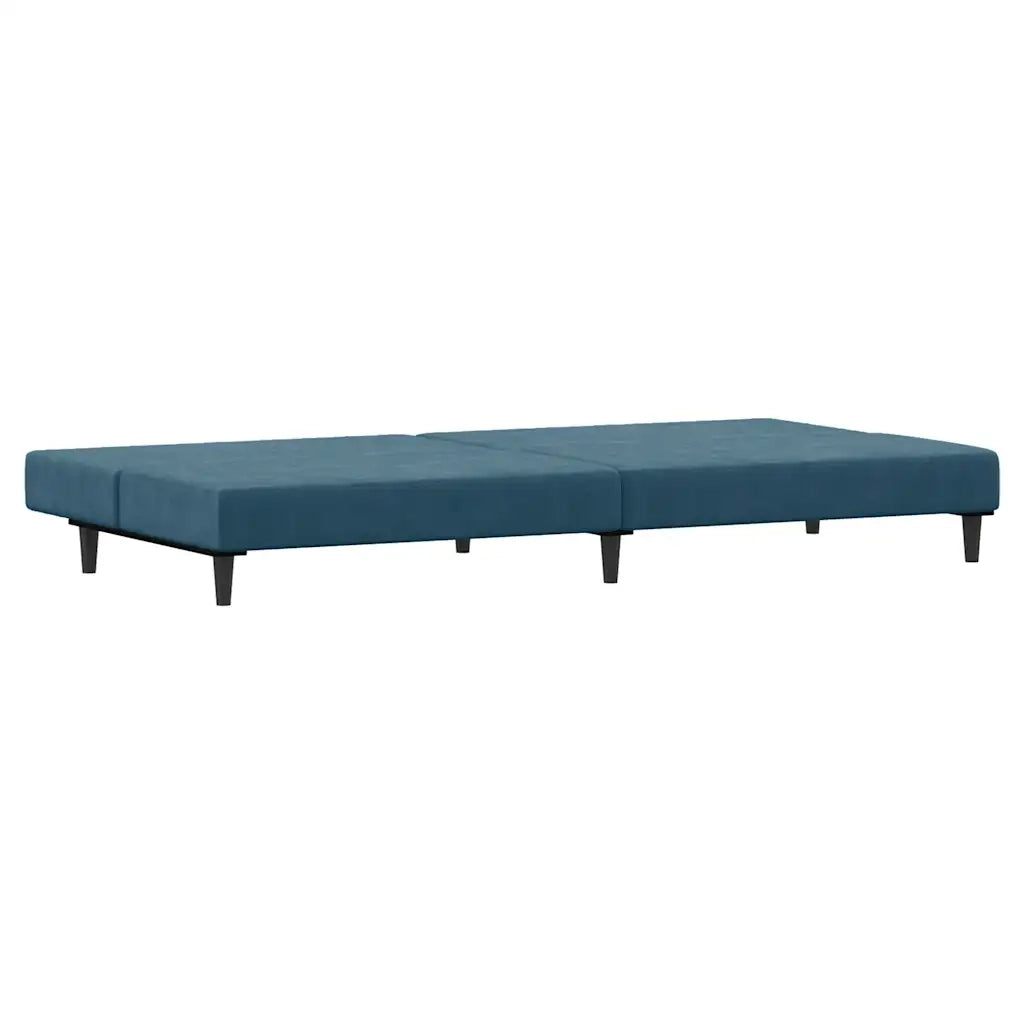 Divano Letto 2 Posti con Poggiapiedi-Sofa Letto 2 Posti-Daybed Blu in Velluto