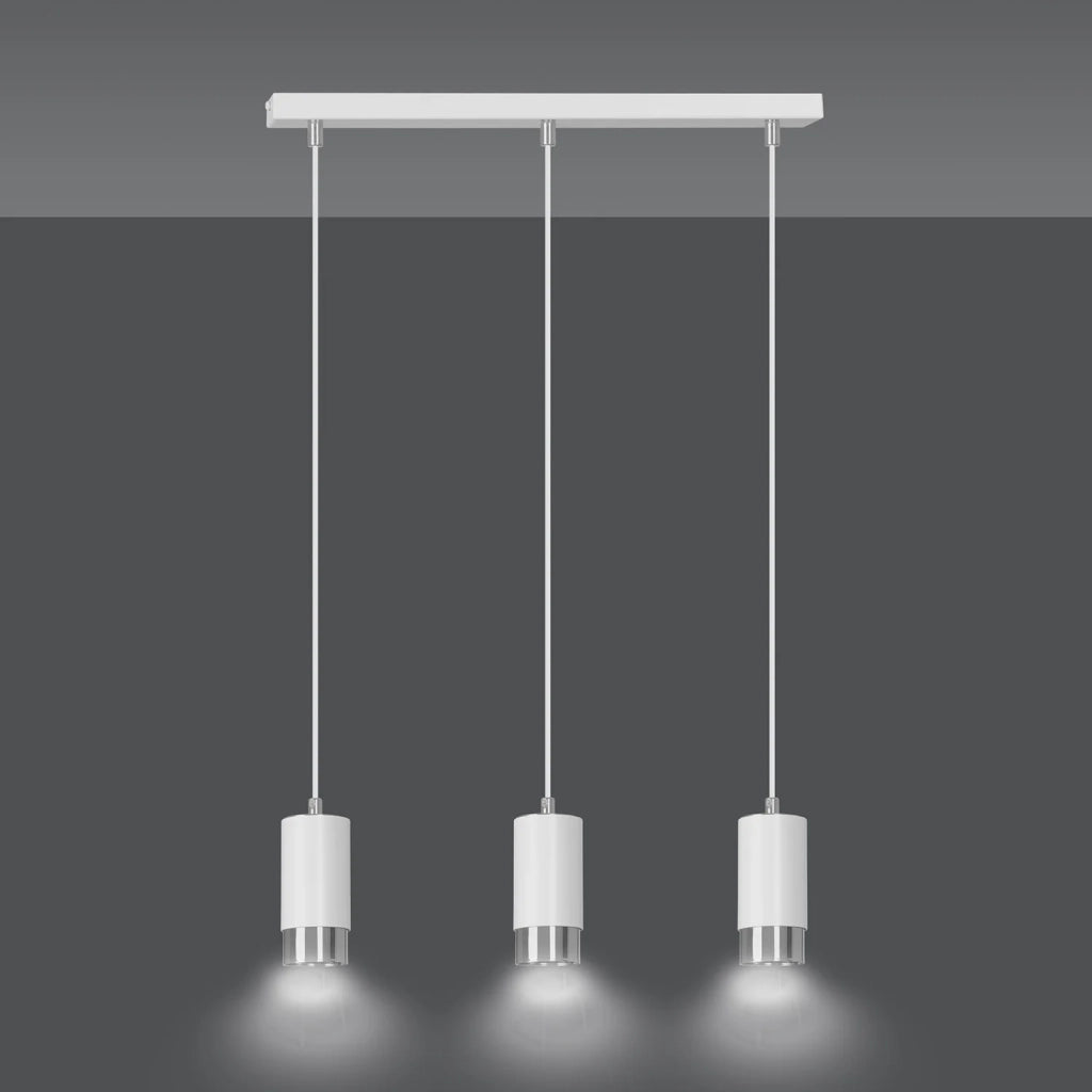 Lampadario 3 Luci Ivar Con Cilindri In Acciaio Bianco E Cromo