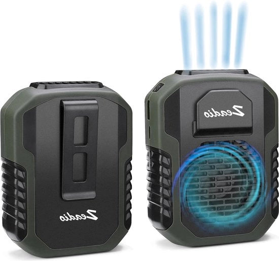 Ventilatore da Cintura Portatile a Mano Libera 3 Velocità Funzionante con Batterie 6000 mAh - Verde Oliva