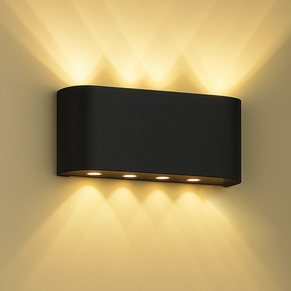 Applique da Muro 8 Led Lampada a Parete Nero con Luce Bianco Caldo 22x8x4cm