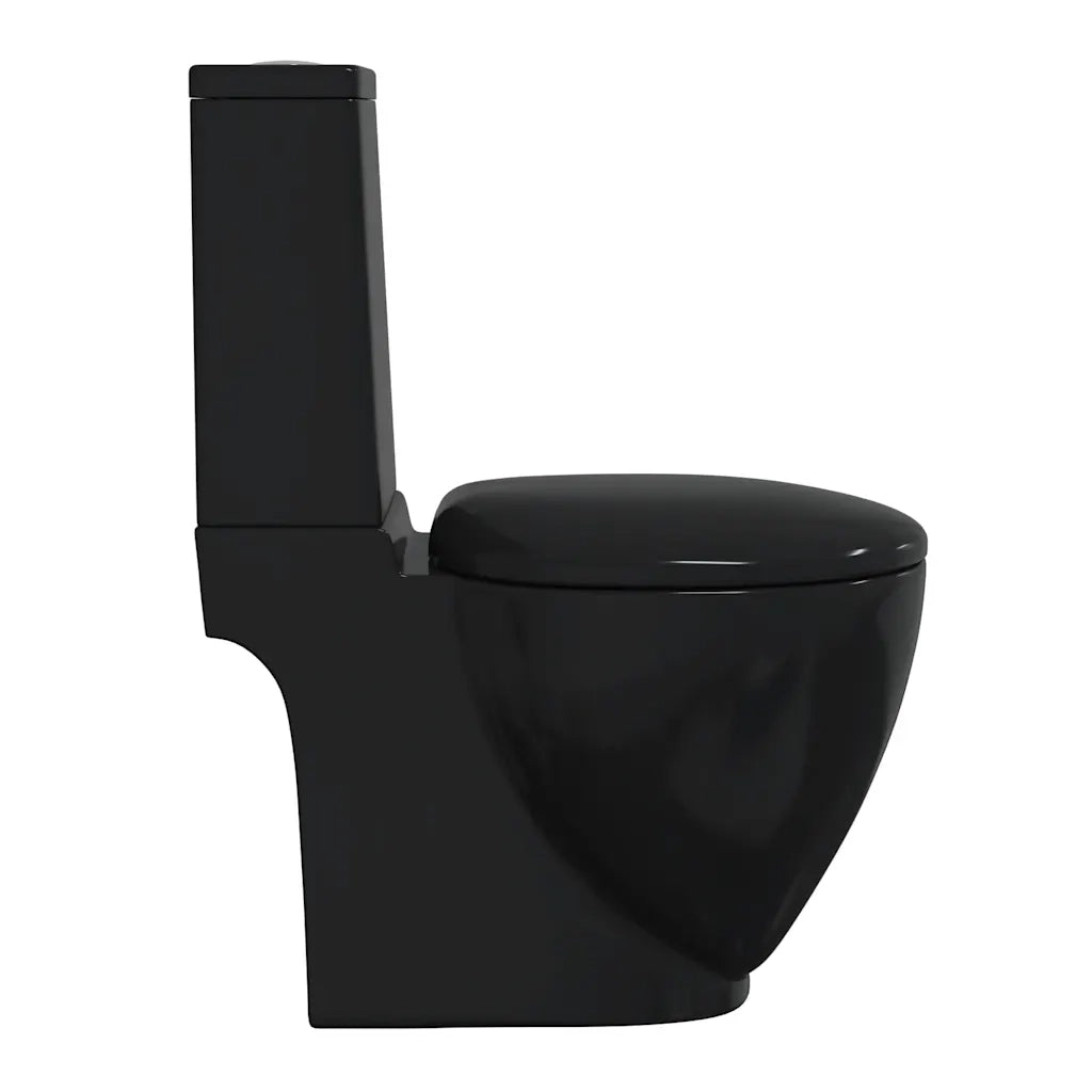 Vaso WC in Ceramica da Bagno Rotondo Base con Scarico Nero 3059889