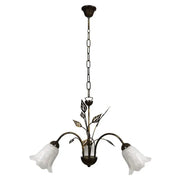 Lampadario Teresa 3 luci E14 marrone/oro con vetro spugnato bianco