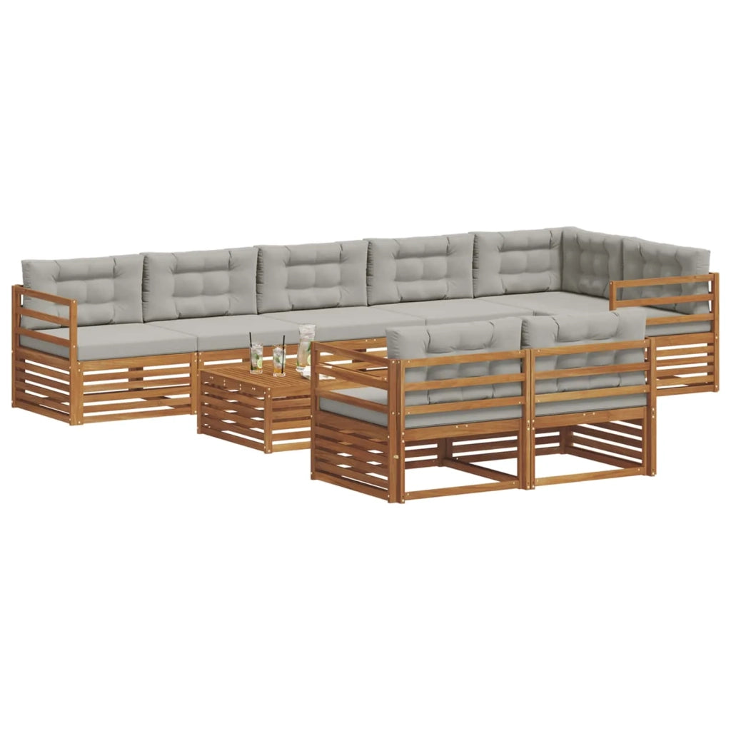 Set di divani da esterno 9 pcs Grigio Naturale e Chiaro