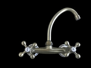 Rubinetto gruppo lavello a parete bronzato, vecchio ottone rosone con fiori