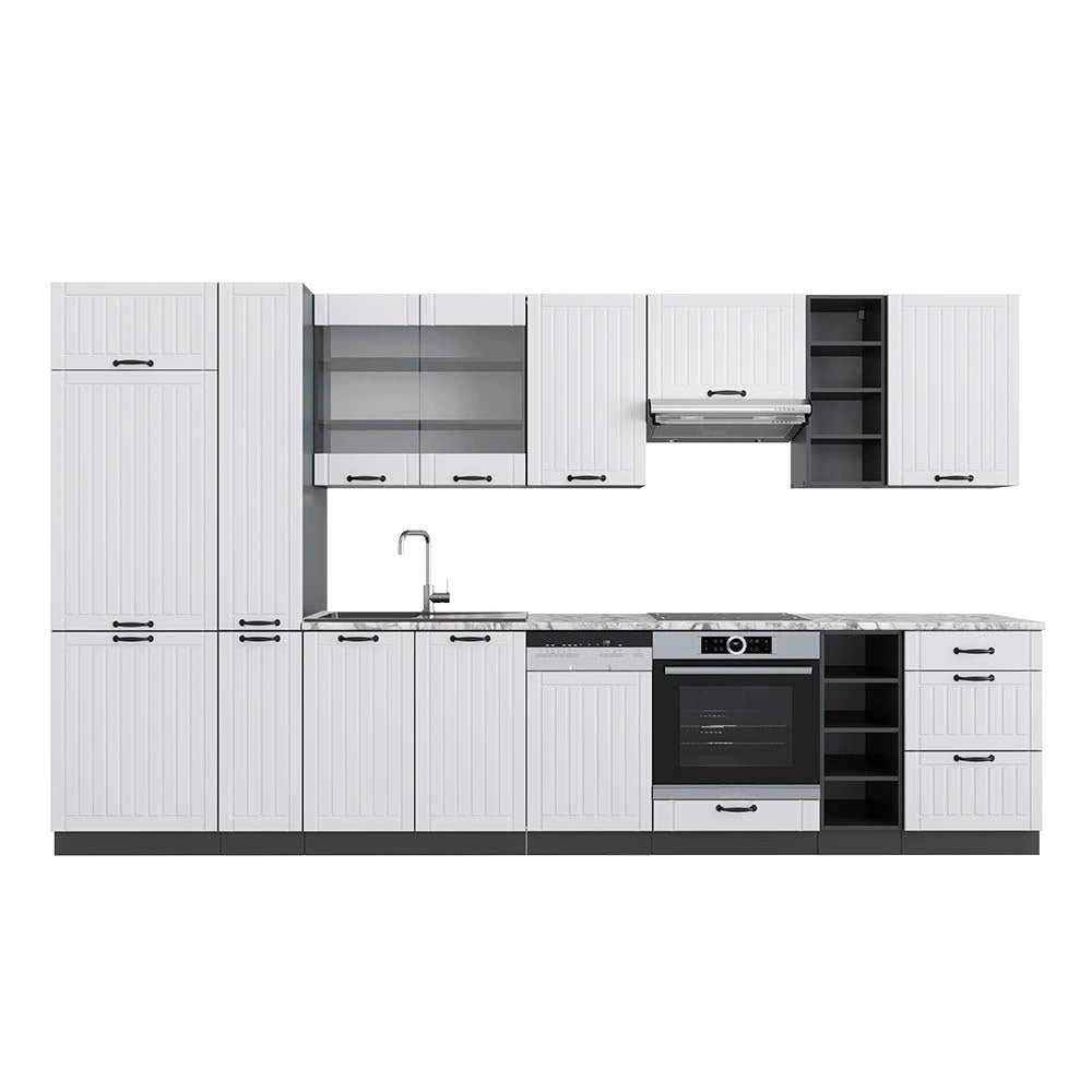 Cucina componibile Fame-Line Bianco rustico/Antracite 355 cm, PL Marmo Vicco