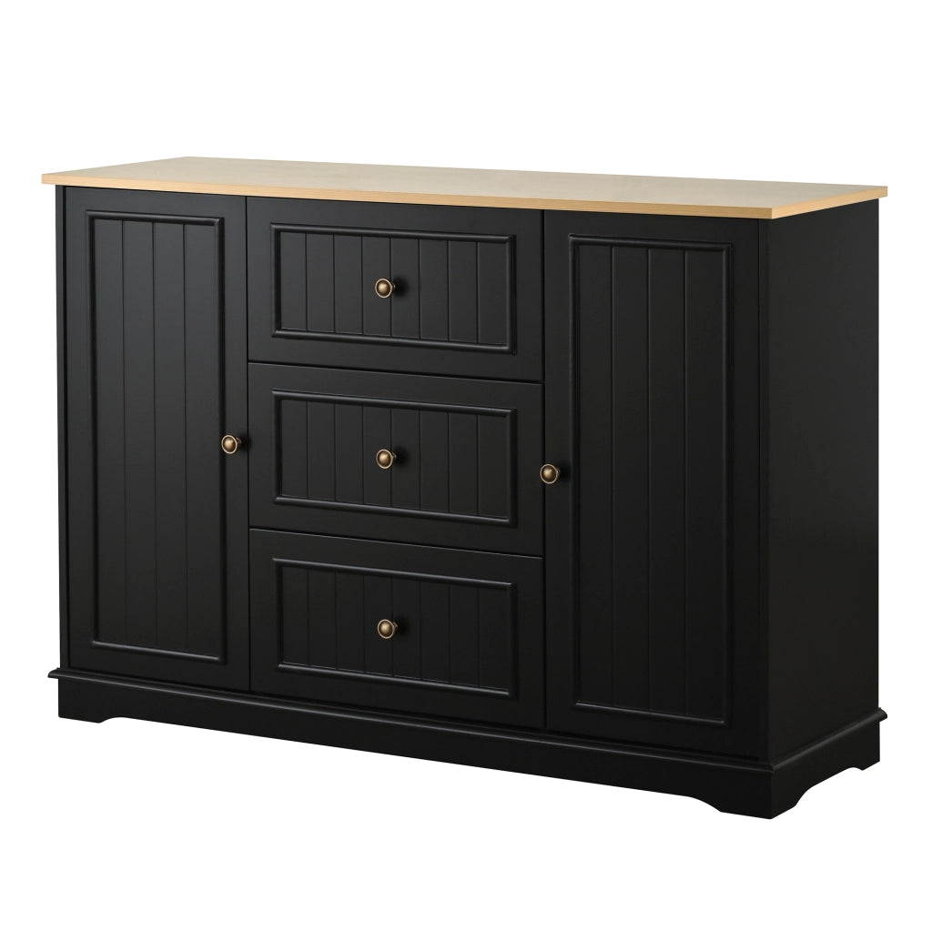 Madia 126x40x86 cm con 3 cassetti e ante; MDF nero