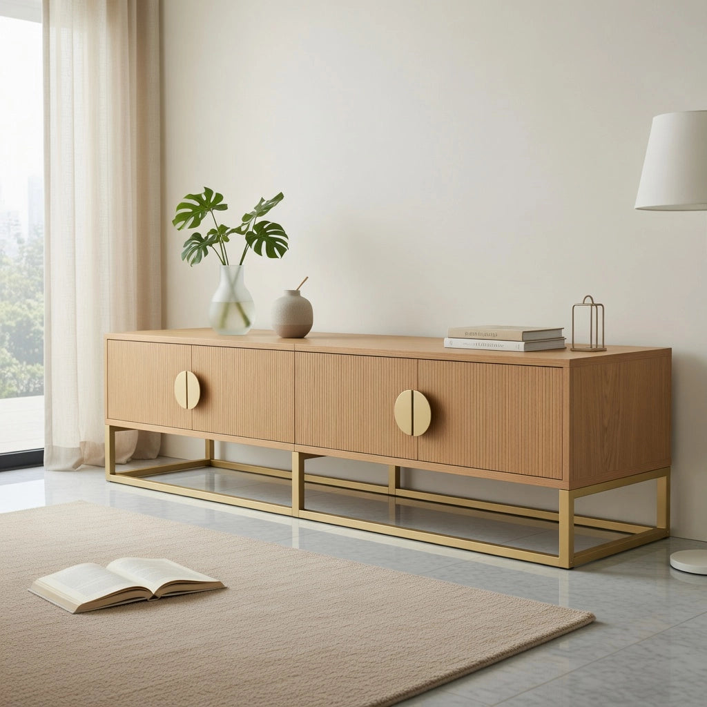 Cassettiera TV in MDF e truciolare; finitura legno; lunghezza 180 cm