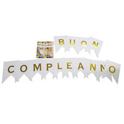Trade Shop - Festone Scritta Buon Compleanno Bandierina Bianca Lettere Oro 3mt Carta Compleanni Festa -