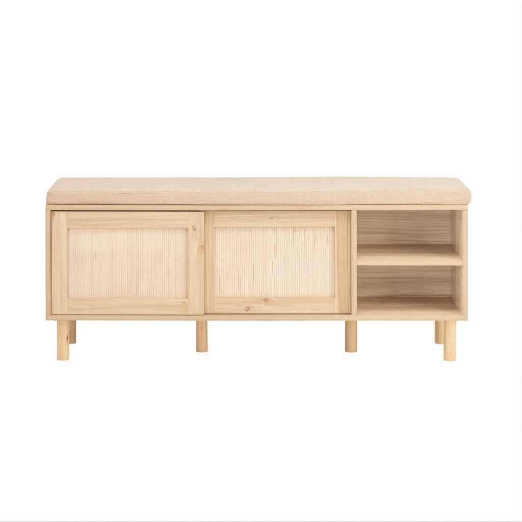 Panca Scarpiera Da Ingresso Con 2 Porte Scorrevoli Naturale 120x35.2x49cm FSR163-N