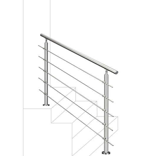 Balaustra Corrimano Ringhiera in acciaio inox 304 spazzolato 180x106cm per interni ed esterni 5 barre trasversali