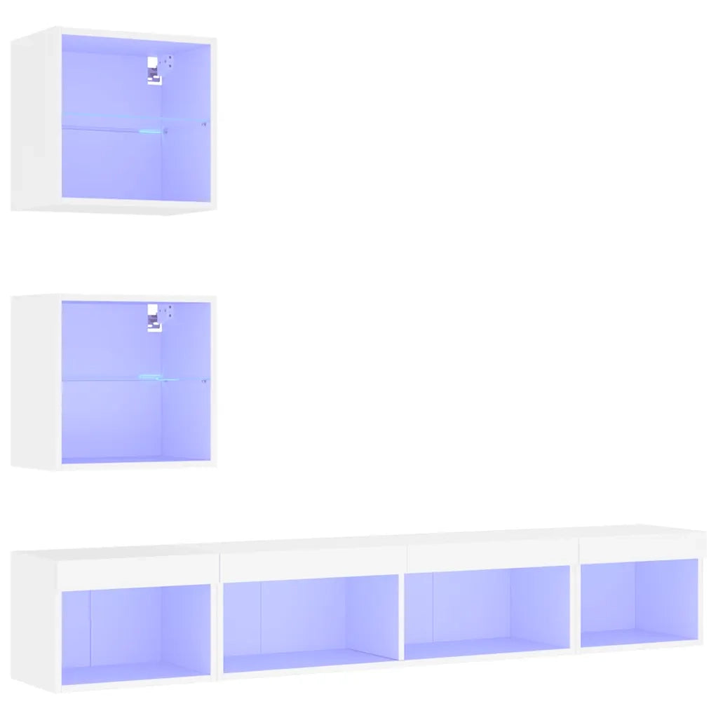 Mobili TV a Muro con LED 5pz Bianchi in Legno Multistrato 3216697