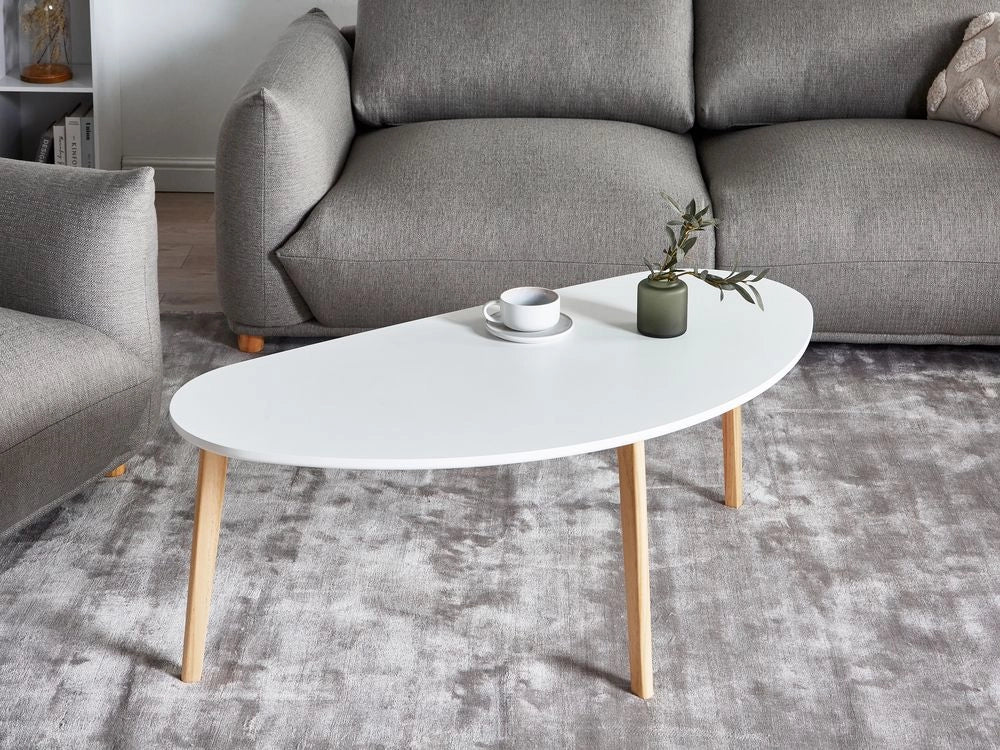 Tavolino da caffè gambe in legno di pino piano in MDF stile scandinavo bianco 45 x 120 cm stile scandinavo soggiorno