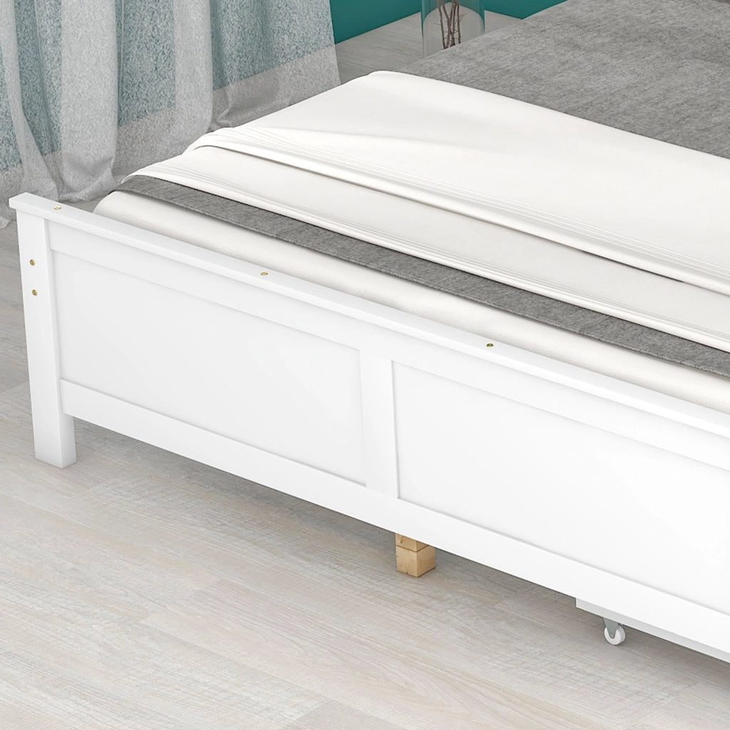 OKWISH Letto con Cassetti 140×200 cm, Letto Matrimoniale con 2 Cassetti, Testiera a Doghe Verticali, senza Materasso, Bianco