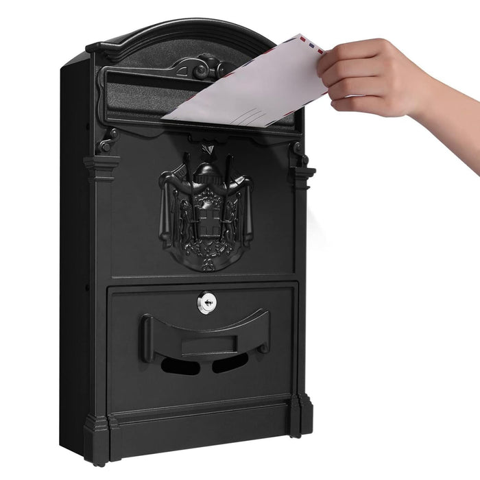 OWIJI Cassetta Postale Esterno Personale Nera Alluminio Dimensioni 41 x 9,5 x 25,5 Cm Stile Tradizionale