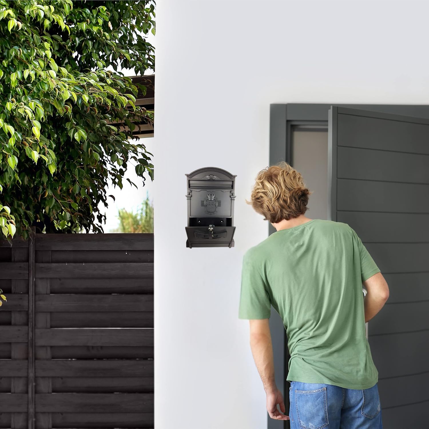 OWIJI Cassetta Postale Esterno Personale Nera Alluminio Dimensioni 41 x 9,5 x 25,5 Cm Stile Tradizionale