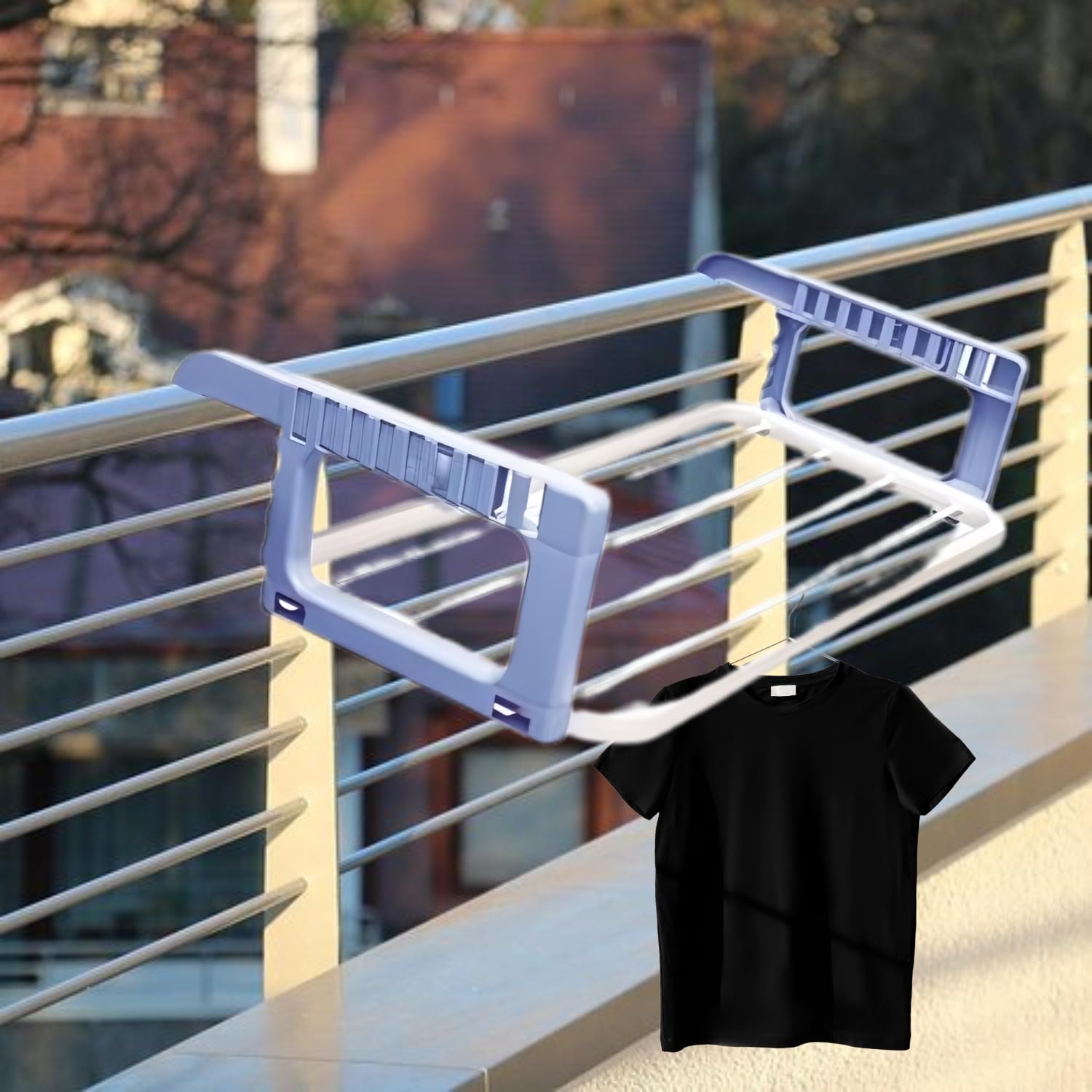 OWIJI Stendino Balcone Regolabile Resina Resistente Dimensioni 27 x 55 x 2 cm Bracci Pieghevoli Regolabili Ringhiera Muratura