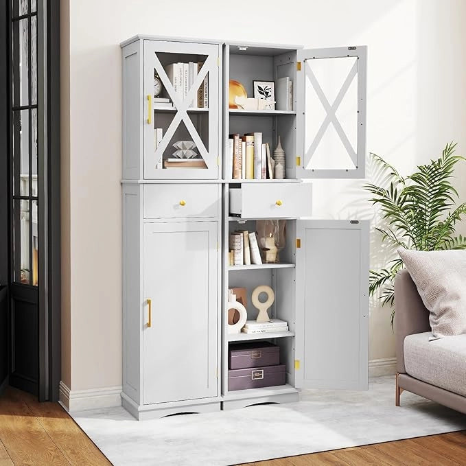 Armadietto da Bagno 40 x 30 x 168 cm, Colonna Bagno con Cassetto, 2 Ante e 3 Ripiani Regolabili, Mobiletto Salvaspazio per Cucina, Soggiorno e Ufficio (Bianco)