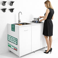 Cucina Completa 120x60cm Bianco Piano Cottura 2 Fuochi Lavello con Rubinetteria