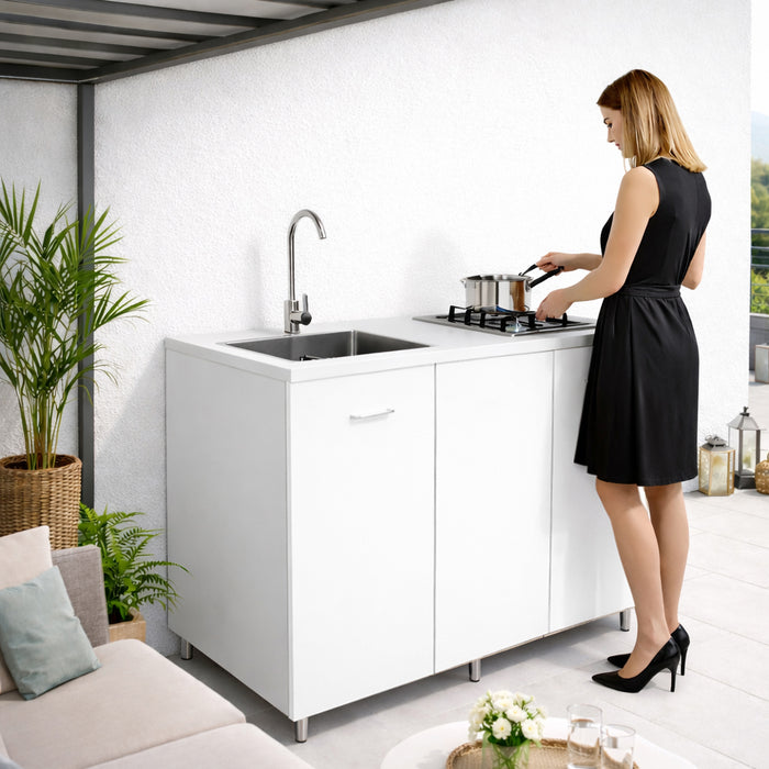 Cucina Completa 120x60cm Bianco Piano Cottura 2 Fuochi Lavello con Rubinetteria