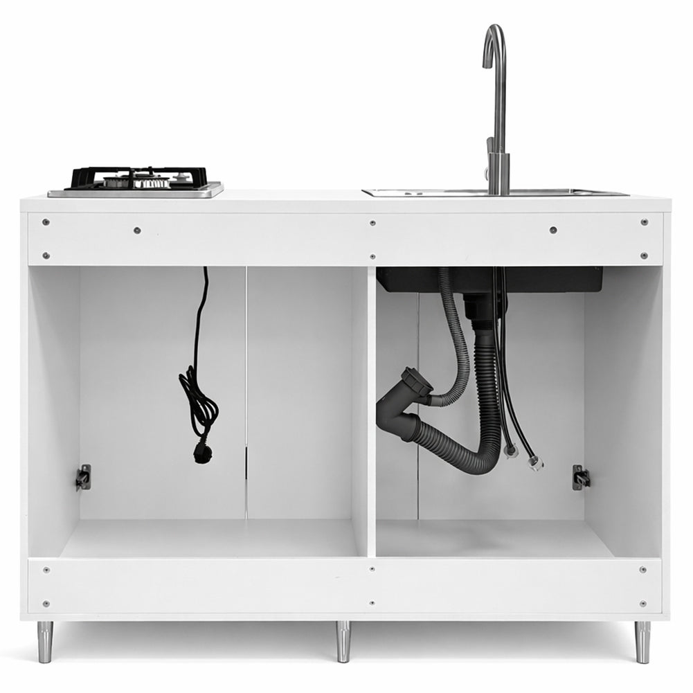 Cucina Completa 120x60cm Bianco Piano Cottura 2 Fuochi Lavello con Rubinetteria