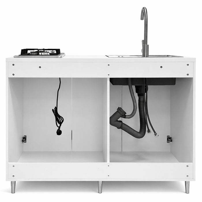 Cucina Completa 120x60cm Bianco Piano Cottura 2 Fuochi Lavello con Rubinetteria