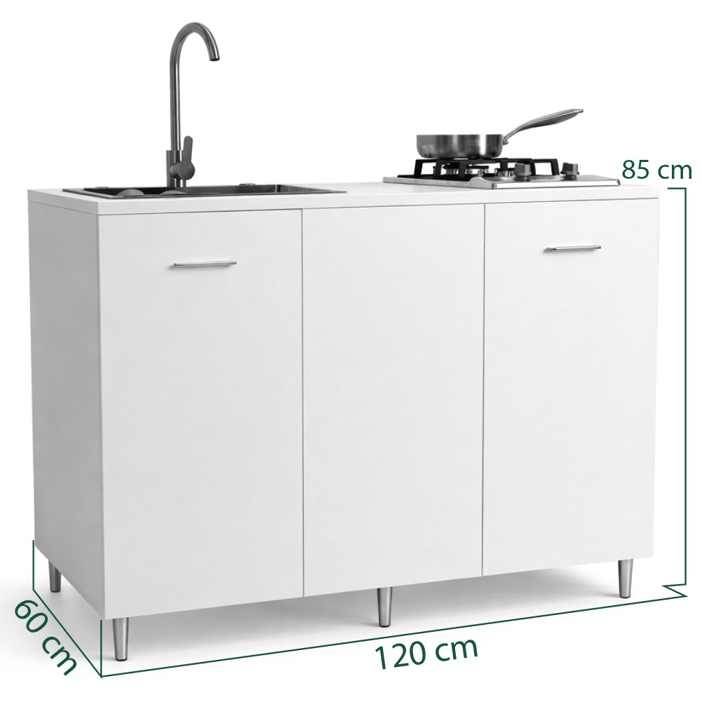 Cucina Completa 120x60cm Bianco Piano Cottura 2 Fuochi Lavello con Rubinetteria