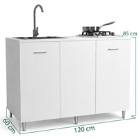 Cucina Completa 120x60cm Bianco Piano Cottura 2 Fuochi Lavello con Rubinetteria