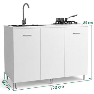 Cucina Completa 120x60cm Bianco Piano Cottura 2 Fuochi Lavello con Rubinetteria