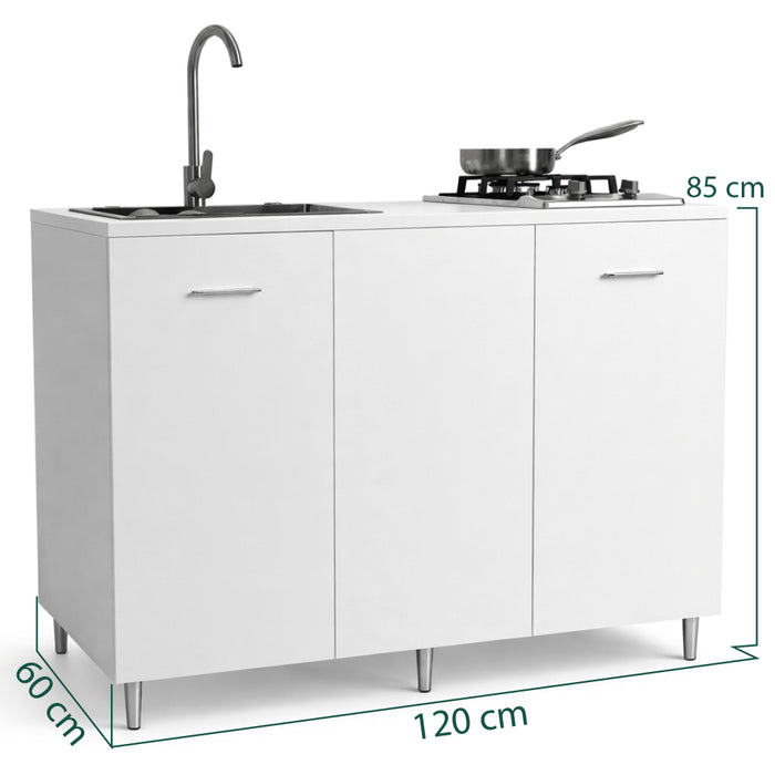 Cucina Completa 120x60cm Bianco Piano Cottura 2 Fuochi Lavello con Rubinetteria
