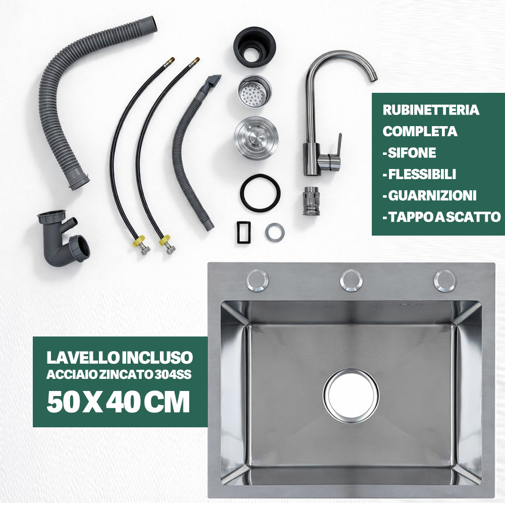 Cucina Completa 120x60cm Bianco Piano Cottura 2 Fuochi Lavello con Rubinetteria