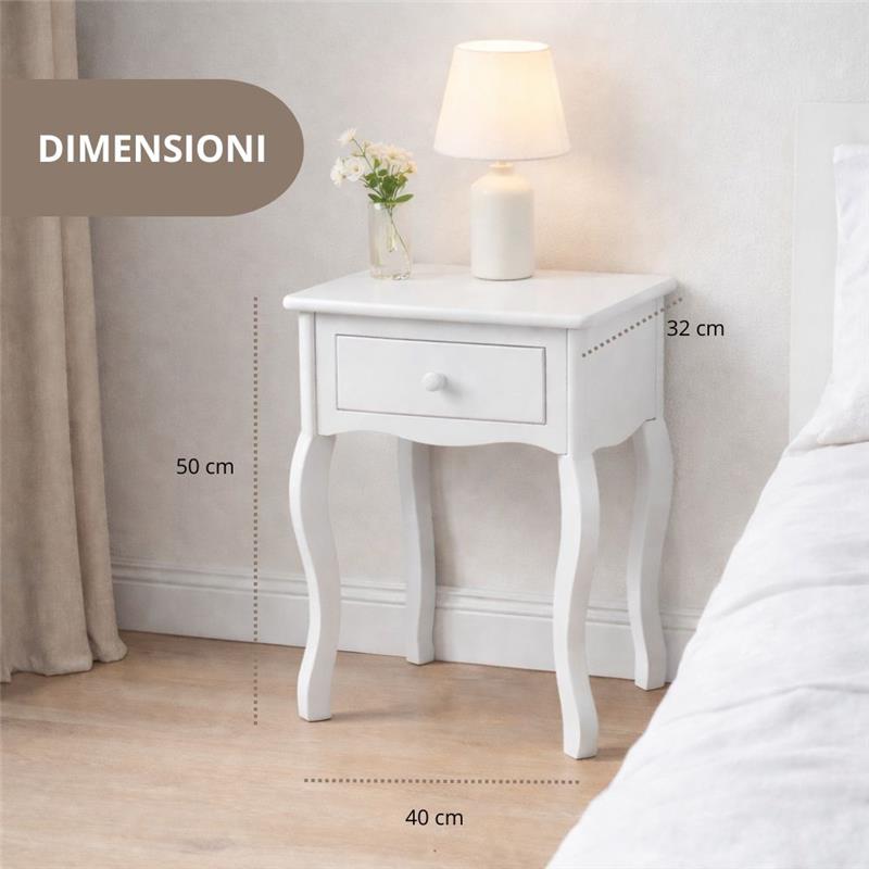 MA MAISON COMODINO BIANCO IN LEGNO 40X32X50 CM